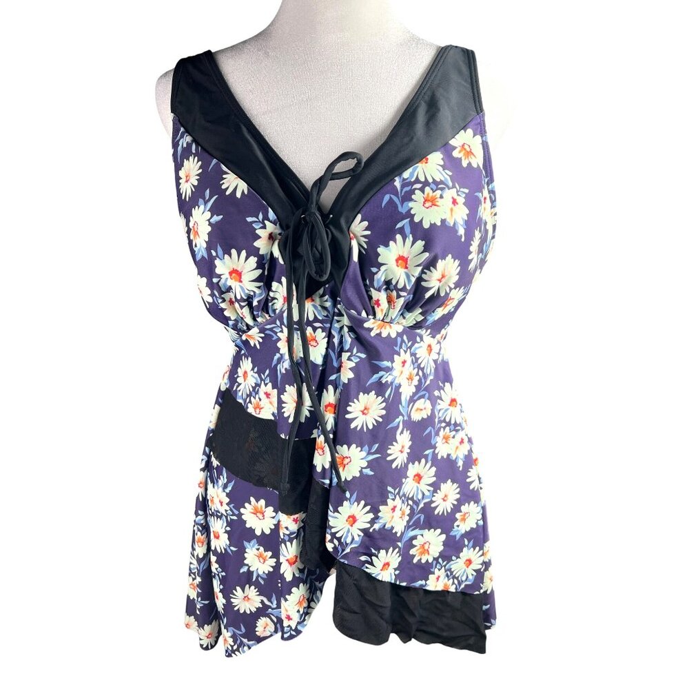 Grace Karin Floral Daisy Print Swim Top With Adjustable Straps Medium